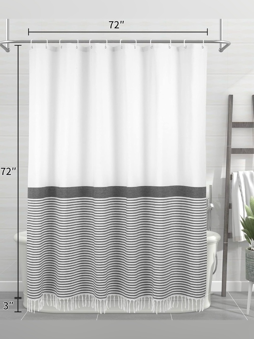 WEST ELM Shower Cotton Curtain with Stripes/Fringes #0501264 - Picture 8 of 16
